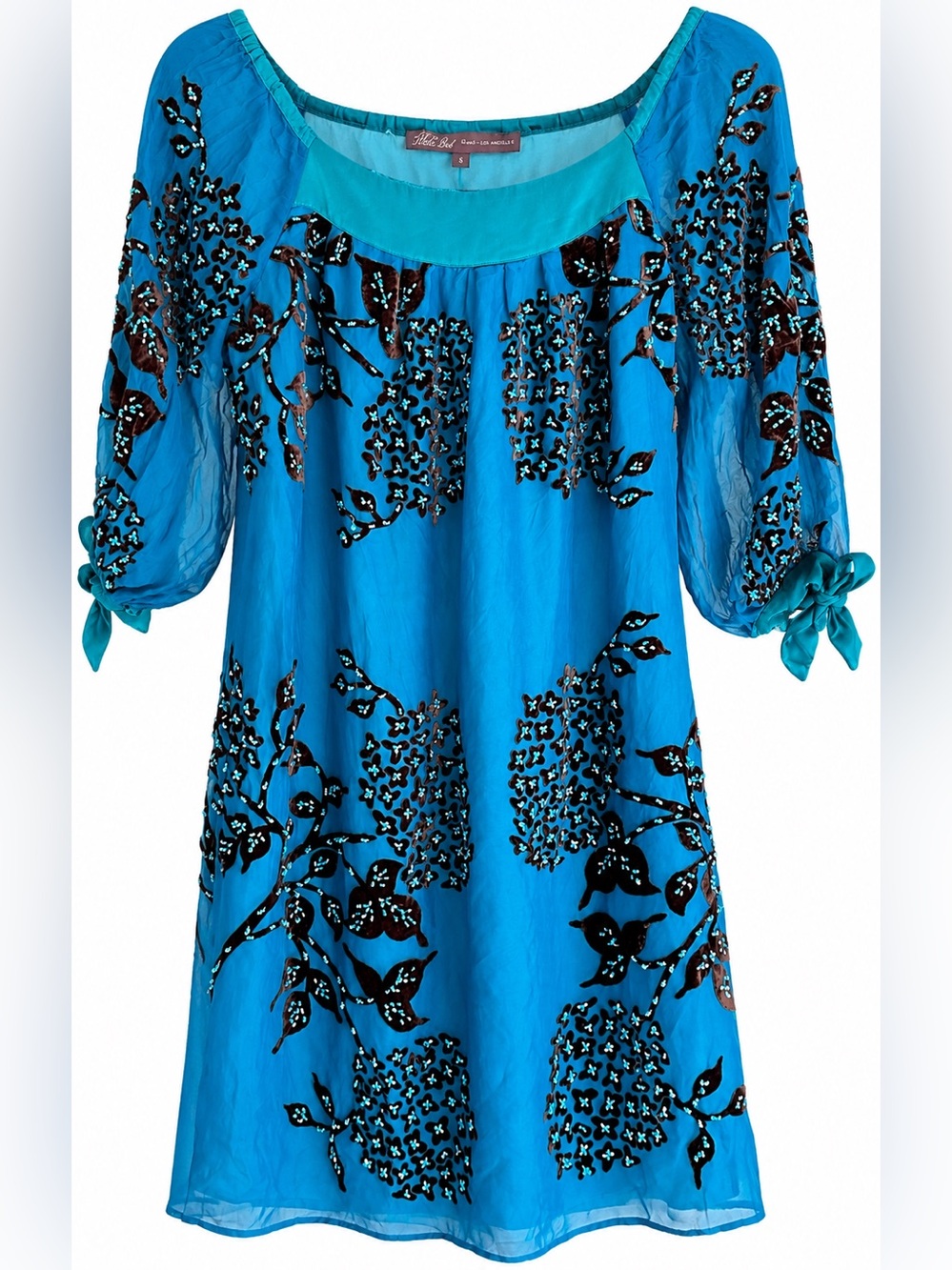 Vintage Hale Bob Silk Embellished Floral Beaded Tunic Dress Small